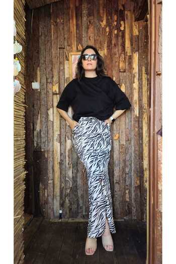 Fortuna Butik Zebra Pattern Slit Skirt