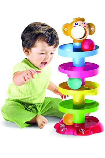 MARAH TOYS لعبة برج إسقاط الكرة الدوارة - هدية تعليمية للأطفال الصغار من عمر 1 إلى 2 سنة، متعددة الألوان من مادة ABS