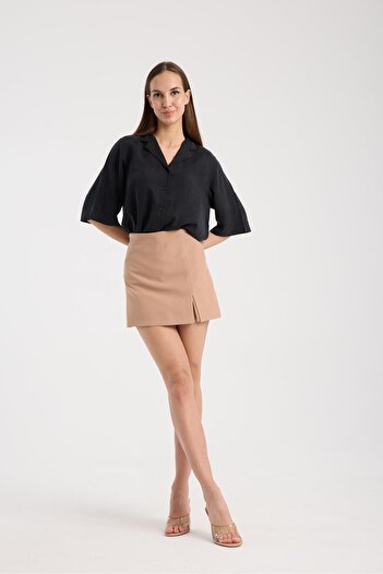 Store 100% Cotton Women's Mini Shorts Skirt with Slit Detail - High Waist, Multi-Purpose Wear