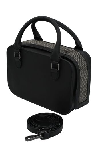 Morpelikan Women's Stylish Detailed Zippered Adjustable Cross Strap Black Hand and Shoulder Bag
