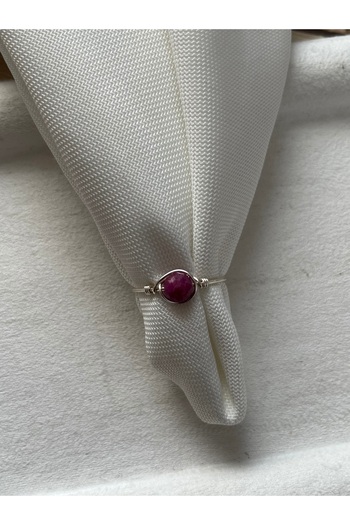 Pel Design Ruby Stone Adjustable Silver Color Wire Ring Handmade