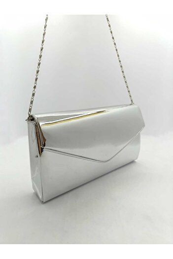 By EDUU Envelope Model Women's Silver Patent Leather Strap and Handbag