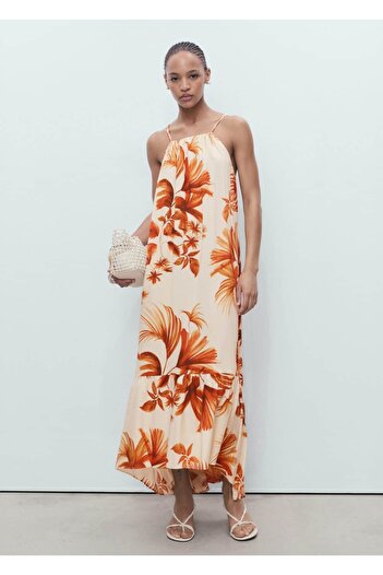 MANGO Woman Rochie cu decolteu halter cu imprimeu palmier