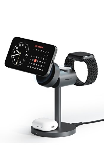 AUKEY MagFusion Qi2 3-in-1 Magnatic Fast Wireless Charging Station LC-MC311، Gray