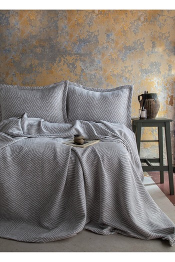 CENGİZ ÇEYİZ Marty Gray Jacquard Double Bedspread Set