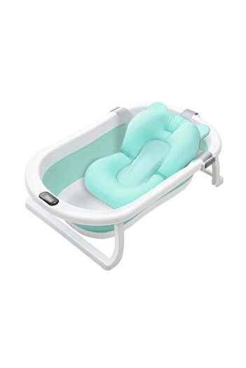 SIKS Foldable Baby Bathtub Premium With Cushion Support, Hangers, Size 80x50x20, White/green