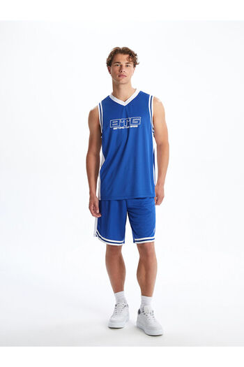LC Waikiki Blue Crew Neck Printed Men's Sleeveless T-Shirt