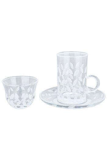 Alsaif Gallery Set of Glass Tea and Coffee Cups Al Saif Gallery, 18 pieces - Transparent