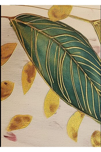 Harikabirev Amazing | Green Gold Leaf Detail Combination (Leaves) | Plexiglass Framed Mdf Plksmdf