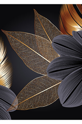 Harikabirev Amazing | Black-Gold Flower Combination (Flora) | Plexiglass Framed Mdf Plksmdf