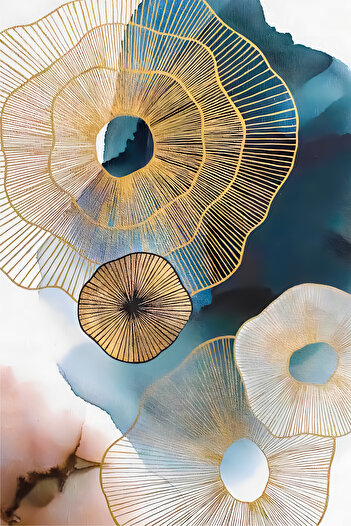 Harikabirev Amazing | Gold Color Cotton Plant Abstract Combination | Plexiglass Framed Mdf Plksmdf