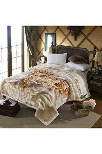 Sultan Cocolino double and fluffy blanket perfect for the cold season 200 x 230 cm, Cream-Multicolor, flowers