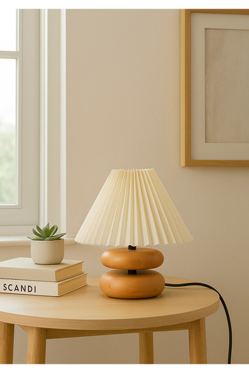 HOMİNG Homing Moji Pleated Fabric Handmade Wooden Lampshade