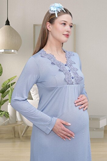 Mecit Pijama Mecit 1512 Blue Maternity Nightgown