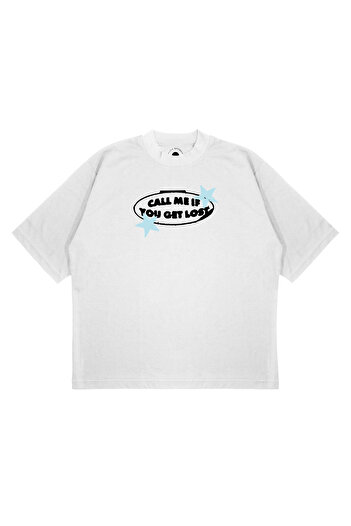 PURE EFFECT Unisex Oversize Καλέστε με εάν είστε χαμένοι Μπλουζάκι με στάμπα