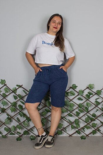 Truva XXL Plus Size Washed Cotton Navy Blue Capri – Breathable Relaxed Fit