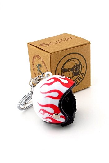 Solfera White Helmet Red Flame Motorcycle Scooter Motor Helmet Keychain Kc332