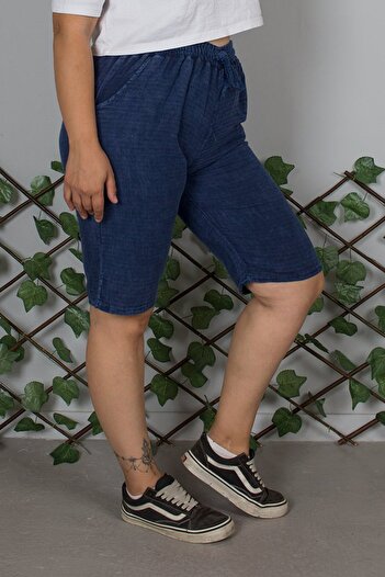 Truva XXL Plus Size Washed Cotton Navy Blue Capri – Breathable Relaxed Fit