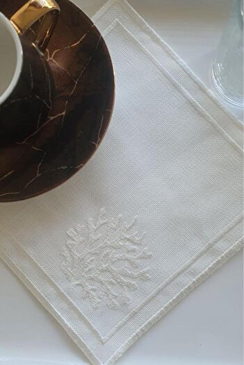 Çeyiz Diyarı Snowflake Embroidered Square Coasters Set of 6 Cream