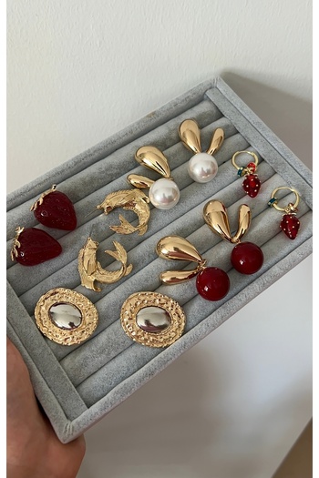 SU PERİSİ TAKI BİJUTERİ Gold Claret Red Bulk Drop Model Earrings