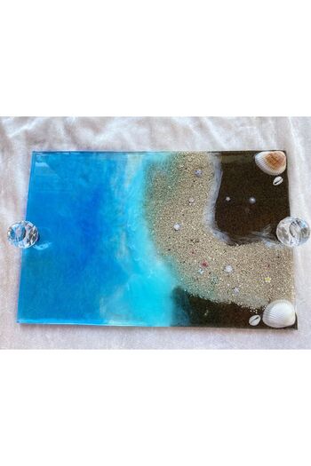 Yopoksi Desing Real Sea Shell, Sand Used Epoxy Special Design Tray, Presentation