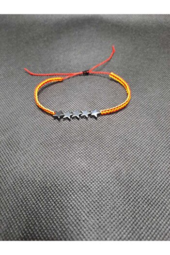 AKSESUARIM 5 Star Fan Macrame Bracelet - Hematite Natural Stone, Adjustable Unisex Design