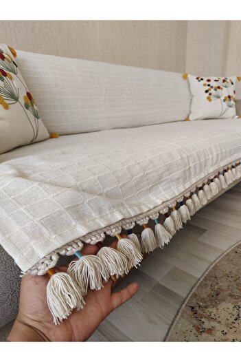 Petek Home BULDAN KUMAŞ RENKLİ PÜSKÜLLÜ KOLTUK ÖRTÜSÜ 160X210 EBATINDA 1 ADET ÖRTÜDÜR