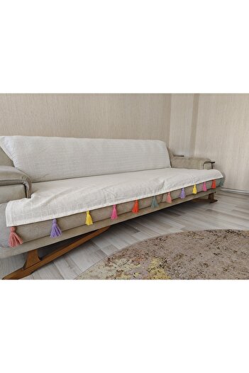Petek Home BULDAN KUMAŞ RENKLİ PÜSKÜLLÜ KOLTUK ÖRTÜSÜ 160X210 EBATINDA 1 ADET ÖRTÜDÜR