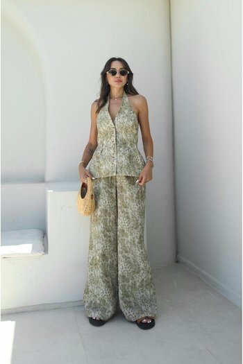 Havoş Khaki Halter Vest Pants Suit