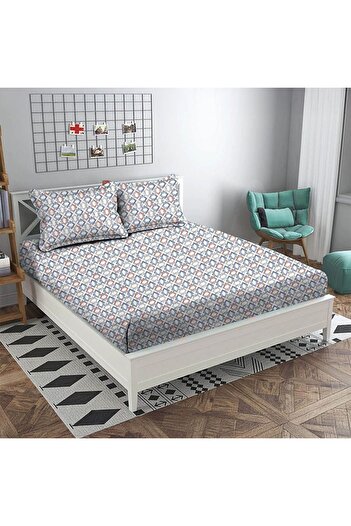 Danube Home Albany King Bed Fitted Sheet Set 180X200+30 Cm/50X75+15 Cm Maze Multicolor | 80 Cotton; 20 Lyocell