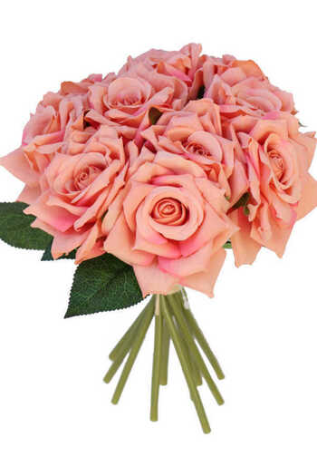 Yapay Çiçek Deposu 10 Luxury Rose Bouquet 25 cm Pastel Pink