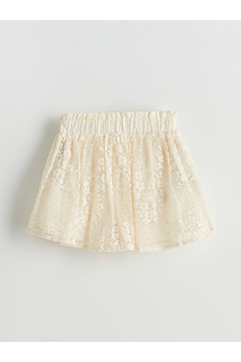 LC Waikiki Girls' Shorts Skirt with Elastic Waist and Lace Detail