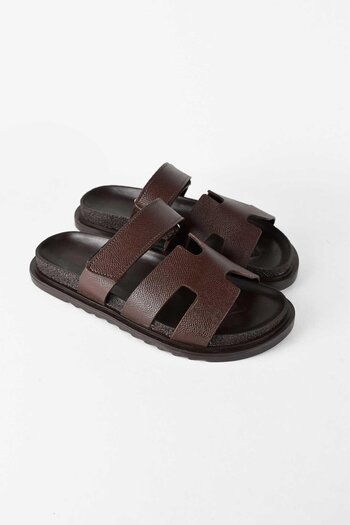 birizmoda Women's Open Front Velcro Comfortable Poly Sole Daily Slippers - Brown