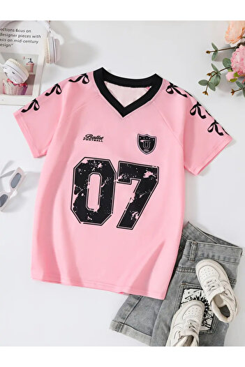 Machetta Vintage V-Neck 07 Ribbon Printed Oversize 2-Piece T-Shirt