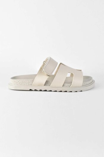 birizmoda Women's Open Front Velcro Comfortable Poly Sole Daily Slippers - Beige