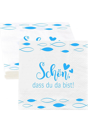 Faccito Set of 2 packs of Faccito Baptism napkins, paper, white/blue, 33 x 33 cm