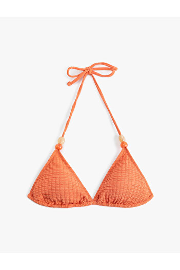 Koton Triangular Bikini Top with Textured Accessories
