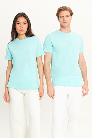 AC&Co / Altınyıldız Classics Pánské tyrkysové tričko SlimFit Crew Neck 100% BavlnaBasic
