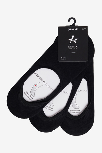 ALTINYILDIZ CLASSICS Men's Black Silicone Supported 3 Pack Ballerina Socks