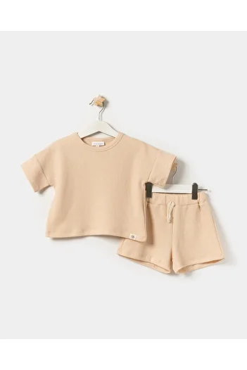 Magu Girl's Cotton Seersucker Textured T-Shirt Shorts Set