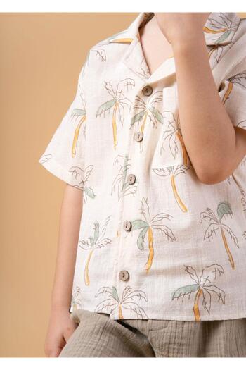 Magu Boy's Palm Tree Patterned Shirt Suit Shorts Summer Set of Two