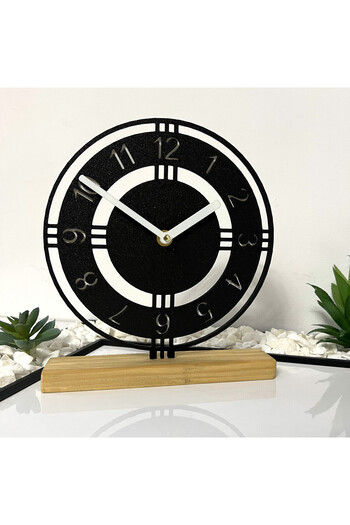 OEM Decorative clock "Eco-Cronos" with natural wood base, 22.5 cm, black, 3D printed