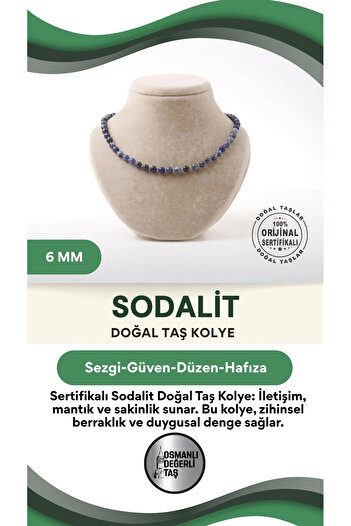 OSMANLI DEĞERLİ TAŞ Sertifikalı Sodalit Doğaltaş Kolye 6 Mm, M594