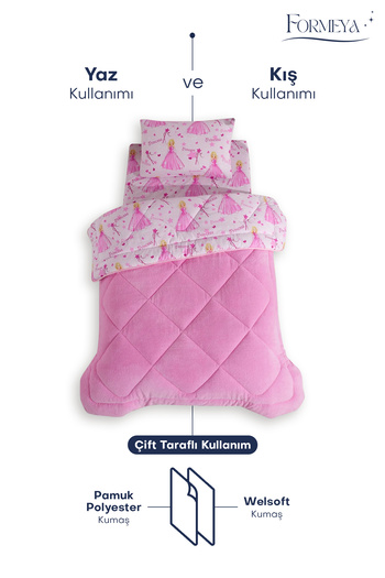 Formeya Princess Patterned Double-Sided Wellsoft Sleeping Set with Single Sheets(Quilt+Sheet+Pillowcase)