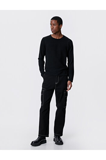 Koton Tricotaj de bază Pulover Texturat Gât rotund Slim Fit