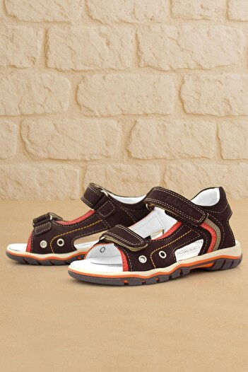 Rakerplus Genuine Leather Brown Velcro Boys' Sandals
