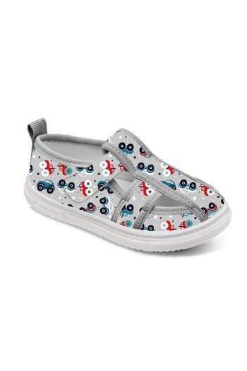 First Step Sandale pentru băieți cu velcro cu imprimeu gri