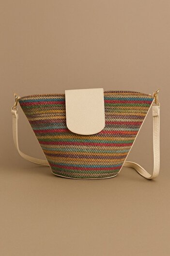 Timeless Colorful Straw Patterned Shoulder & Crossbody Bag – Cream Cover