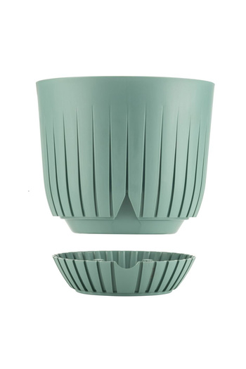 ToXA 2li Çizgi Saksı Seti 21cm Plastik Delikli Tabaklı Çiçek Saksısı Set