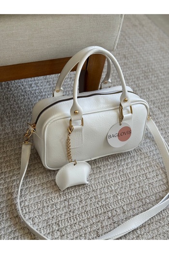 BAGLOVİS Mini Wallet Detail Hand and Crossbody Useable White Women's Shoulder Bag En23 Boy13